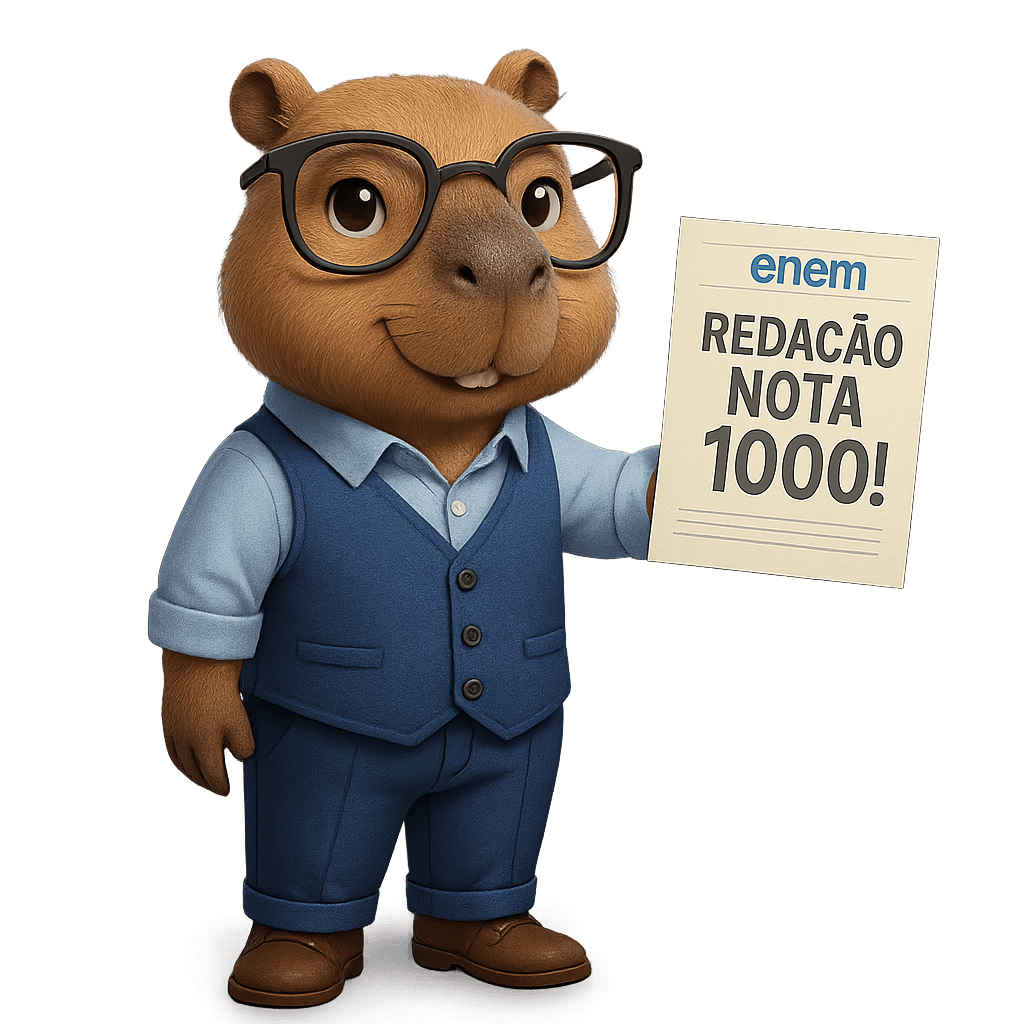 Mascote RedaAI — Capivara com cartaz Redação Nota 1000